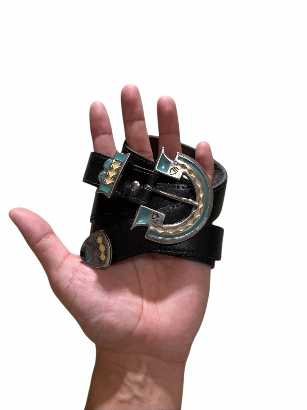 Vintage Real Silver/Turquoise Leather Western Belt